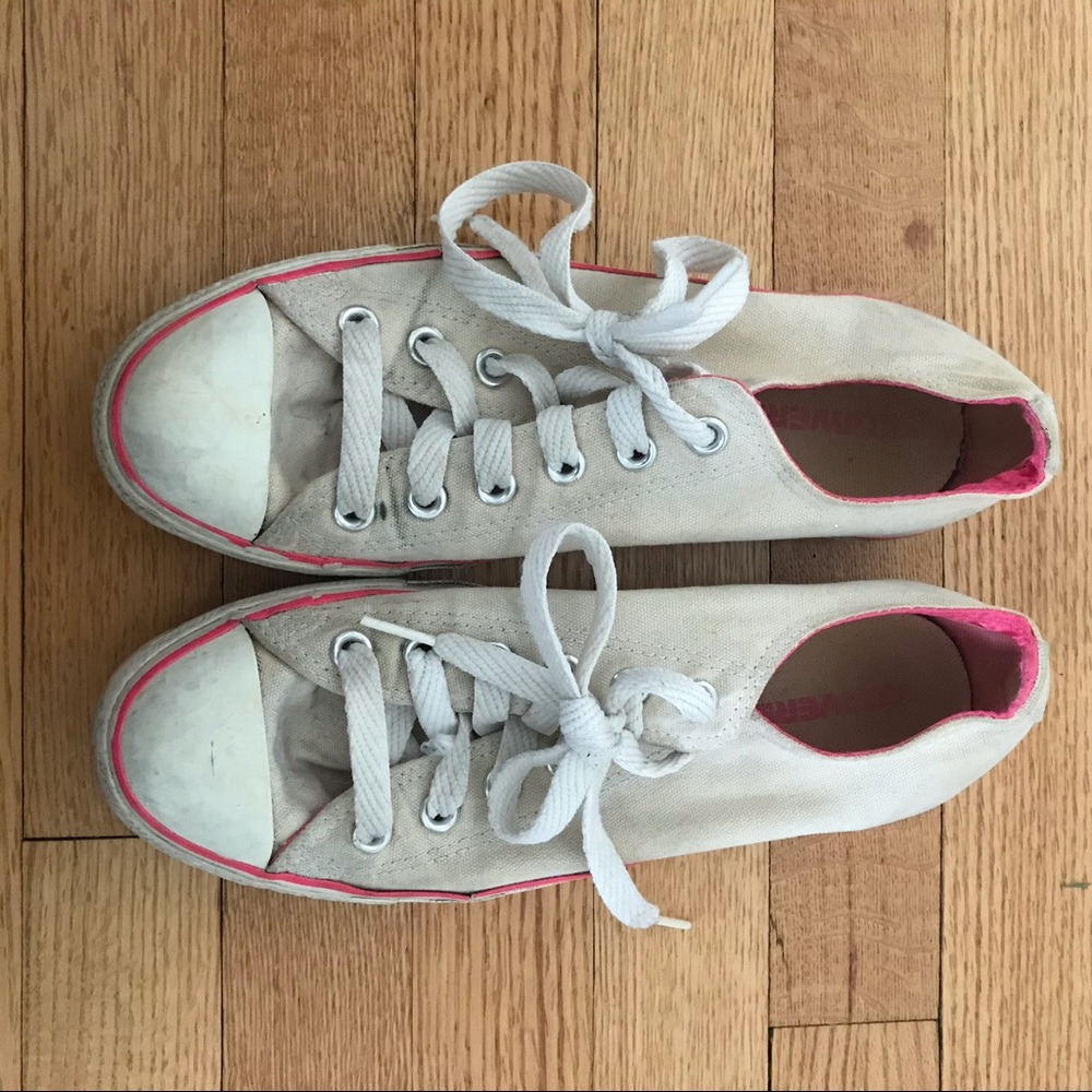 White Converse With Pink Satin Lining Trim Details